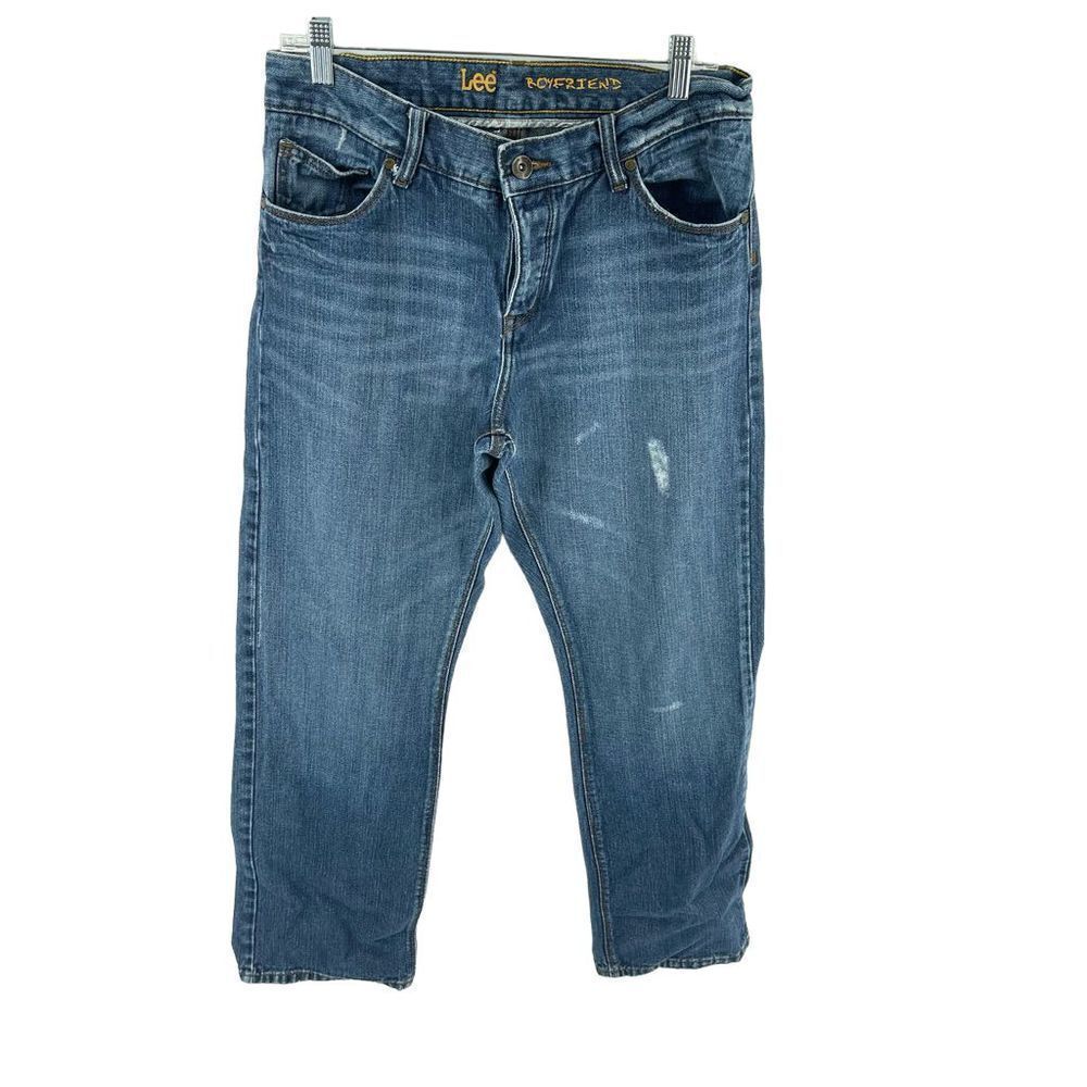 Lee Boyfriend high rise relaxed fit jeans 10 distressed EUC button fly